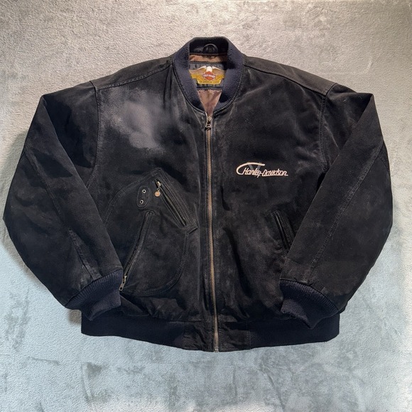 Harley-Davidson Other - Harley-Davidson Suede Bomber Jacket V-Twin Power Patch Black XXL Vintage